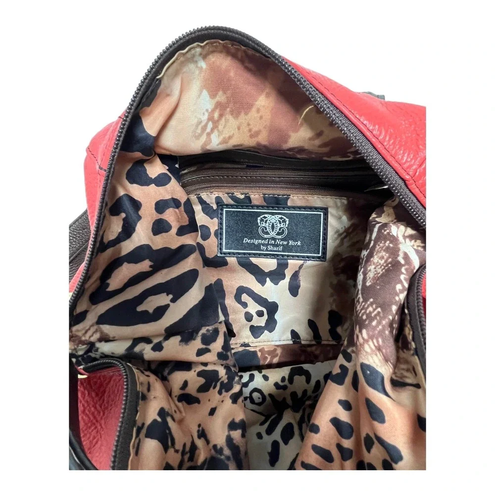 SHARIF Leather Decorative Handbag Satchel‎ Purse ANIMAL PRINT LINING